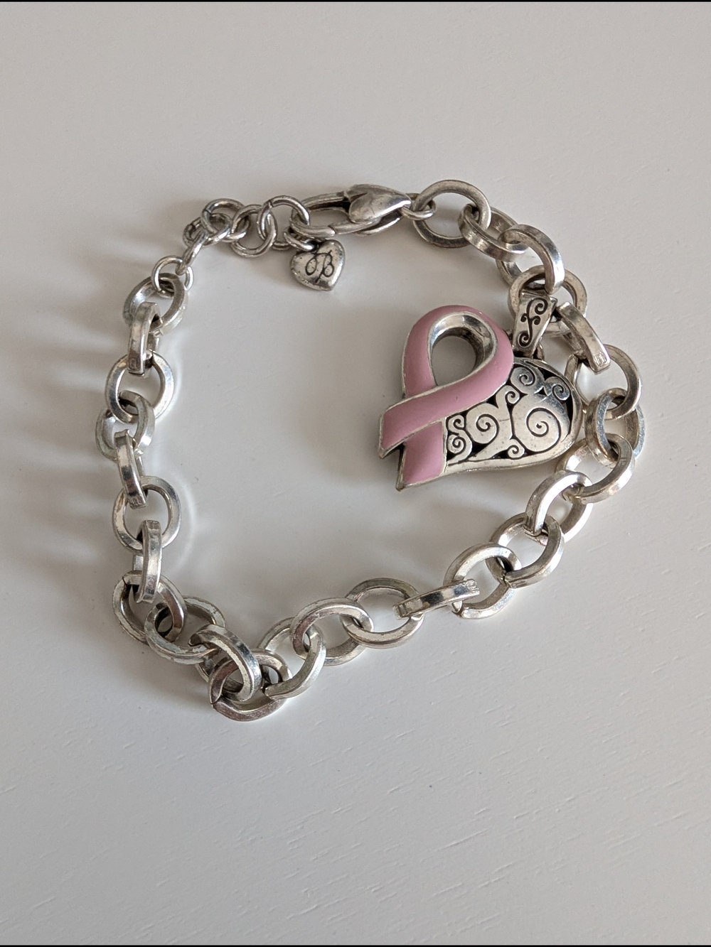 Brighton 8.5" Power of Pink Heart Pink Ribbon Charm Bracelet